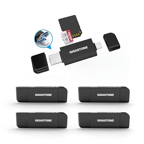GIGASTONE SD Card Reader 5-Pack, 5-in-1 USB-A/USB-C Card Reader, Dual Slot for SD/Micro SD/SDHC/SDXC, Compatible with Laptop, PC, iPhone16/15, MacBook
