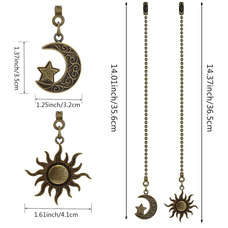 Ceiling Fan Pull Chain Set, 4 Piece Moon and Sun Pattern Pull Chain Extension Fan Pull Chain Pendant 12 Inch Ceiling Fan Chain Extender with Ball Fan
