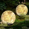 Coroor Garden Solar Ball Lights Outdoor Waterproof, 50 LED Cracked Glass Globe Solar Power Ground Lights for Path Yard Patio Lawn, Christmas