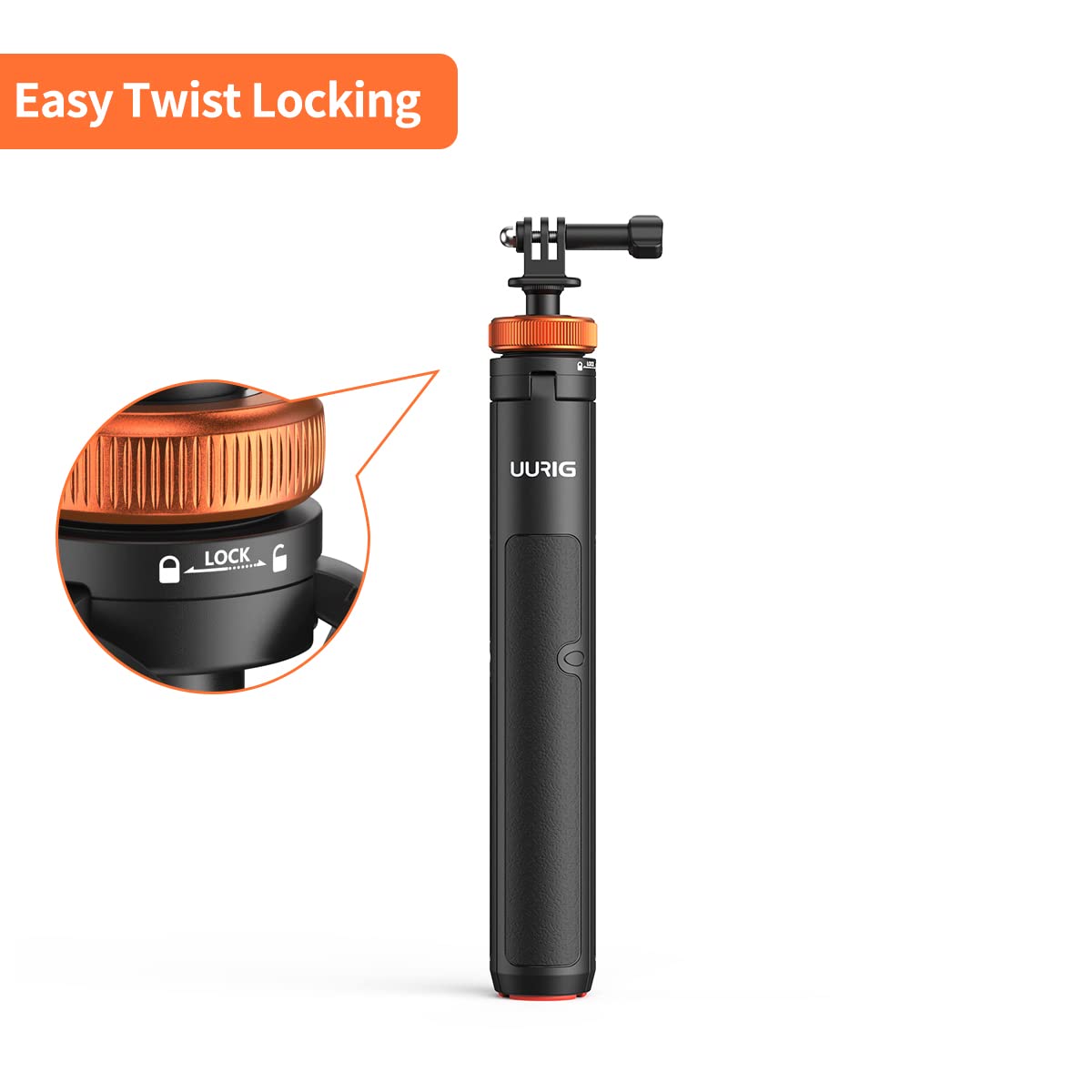 UURig Telescopic Selfie Stick Long with Tripod, Waterproof Hand Grip, for Insta360X5/X4, GoPro Hero 13 12 11 10 9 8 7 6 5 4 3 2, Fusion, Max, Session