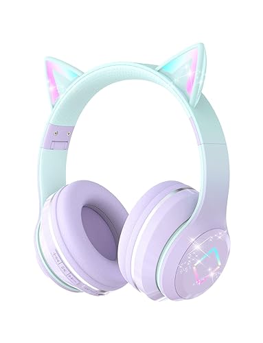 YOYOTUNE Bluetooth Kids Headphones,Cat Ear LED Light Up Kids Wireless Headphones,Bluetooth 5.1&Stereo Sound, Foldable,Adjustable Headband,Children…