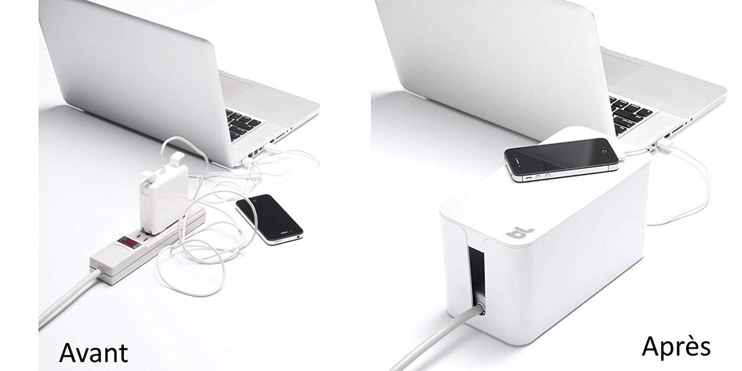 Bluelounge CableBox Cable and Cord Management System Includes Surge Protector (CableBox Mini | 2 Pack, White)