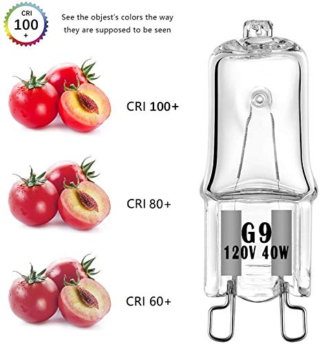 YBEK G9 Halogen Bulb 120V 40W T4 Type 2 Pin Base for Range Hood Lights, Bathroom Light Bulbs, Microwave Ovens Candle Warmer Light Bulbs, Dimmable Warm