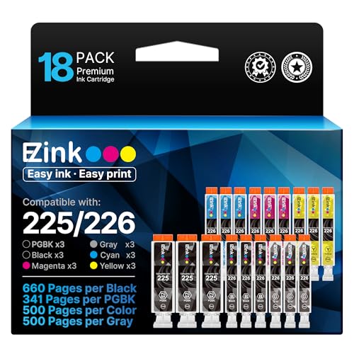E-Z Ink Compatible Ink Cartridge Replacement for Canon PGI-225 CLI-226 to use with MG6220 MG6120 MG8220 MG8120 MG8120B (3 Gray, 3 Large Black, 3 Small