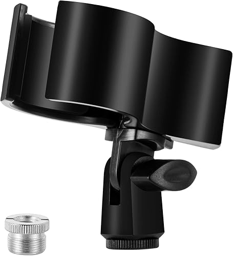 Black Adjustable Microphone Holder Clip, Plastic Spring Mic Clip, Microphone Stand Outer Diameter Between 32mm to 60mm with 5/8" to 3/8" Screw