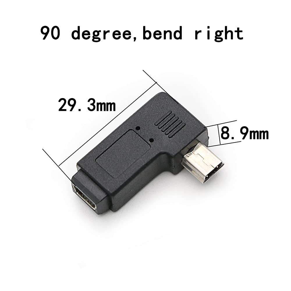 rgzhihuifz 3 Pack 90 Degree Left & Right Angled Mini USB 5 Pin Male-Female Adapter