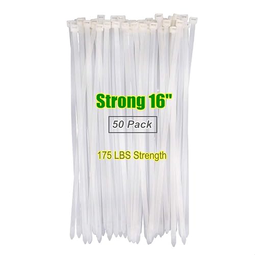 HAODE FASHION Heavy Duty Strong 175 LBS 16 Inch White Clear Color Cable Ties,Outdoor Gardening Tools Plants Ties, Self-locking Adjustable Wire