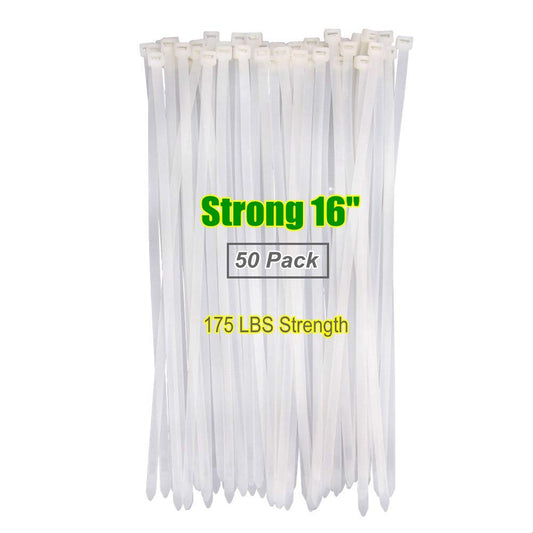HAODE FASHION Heavy Duty Strong 175 LBS 16 Inch White Clear Color Cable Ties,Outdoor Gardening Tools Plants Ties, Self-locking Adjustable Wire