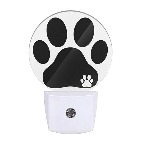 Uanvaha Dog Paw Night Light Black White Animal Footprint Dog Cat Paw Night Lights Plug into Wall 0.5W LED Lighting Auto on/Off for Bedroom Bathroom