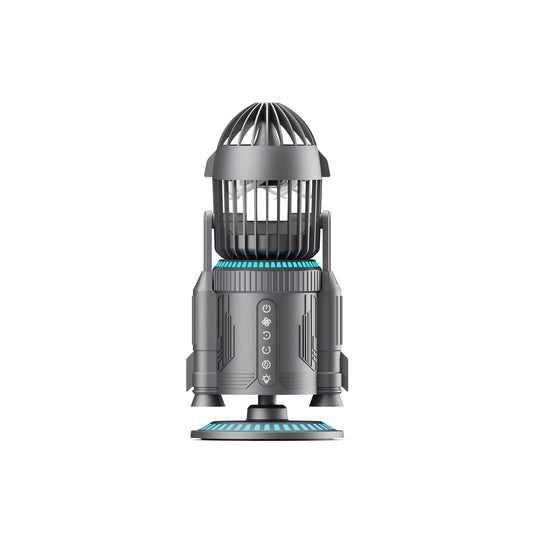 LAMJIE Rocket Desk Fan with Mist Humidifier, 5000mAh Portable Cordless Table Fan, RGB Gaming Room Decor, 180° Auto-Oscillating & Tilt, Quiet Personal