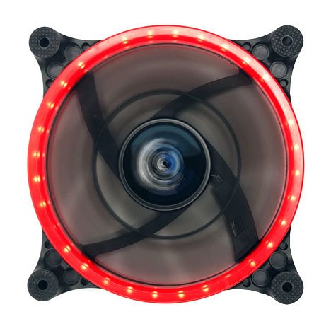 APEVIA 512L-CRD 120mm Silent Dual Rings Red LED Fan with 32 x LEDs & 8 x Anti-Vibration Rubber Pads (5 Pk)