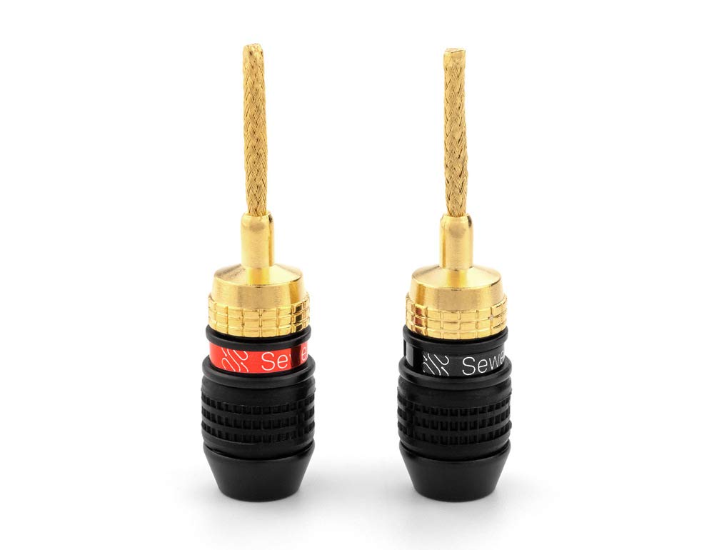 Deadbolt Flex Pin Banana Plugs for Spring Loaded Speaker Terminals, 6 Pairs Gold Plated Plugs