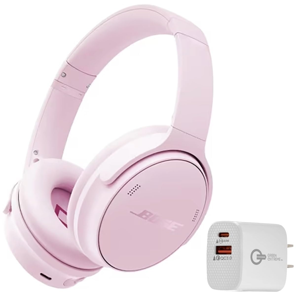 Bose QuietComfort Bluetooth Headphones, Wireless Headphones with Active Over Ear Noise Cancelling and Mic, + Green Extreme 20W 2-Port Wall Charger…