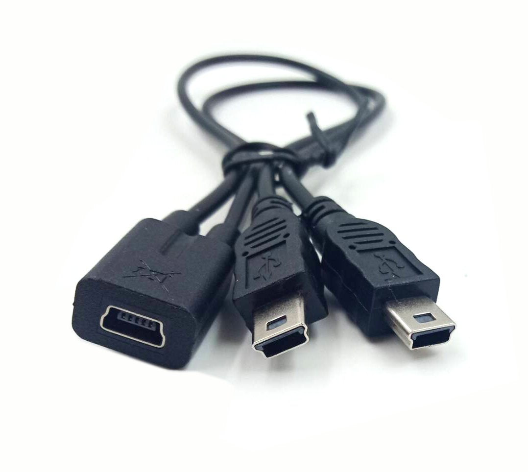 Mini USB 1 to 2 Y Splitter Cable, Haokiang 1Ft/30cm Injection Molding USB 2.0 Mini 5-Pin Female to Double 2 Male Converter High Speed Charging Cable