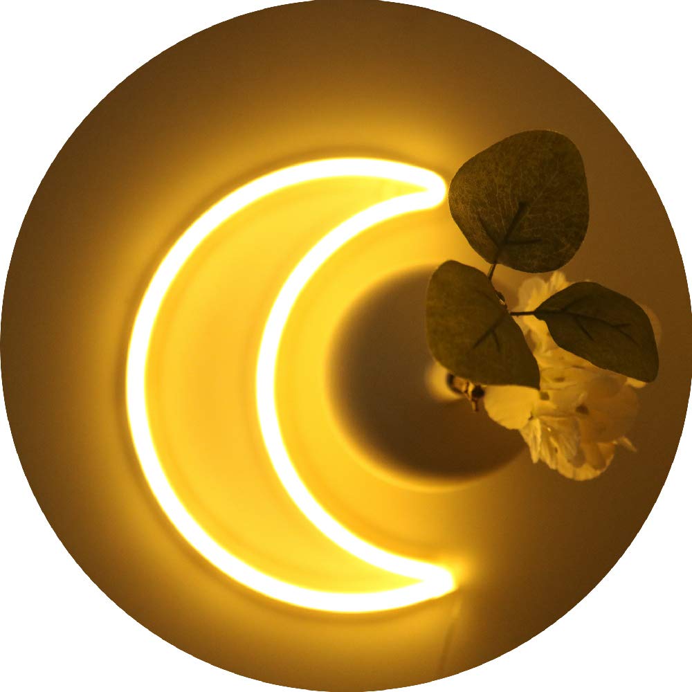 LED Warm White Moon Neon Light, Cute Neon Moon Sign,Christmas Room Decor Battery or USB Powered 5V Art LED Decorative Lights Night Lights Indoor