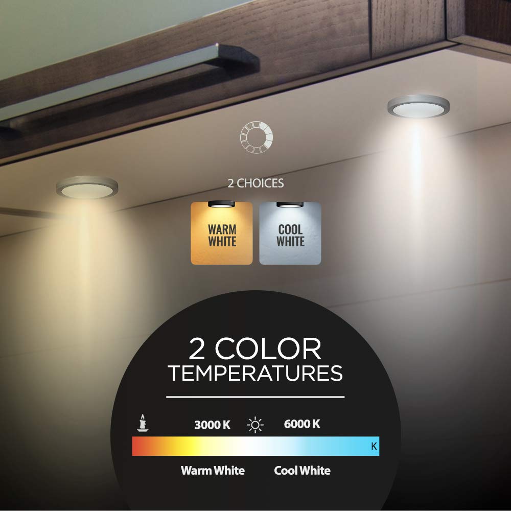 EShine Under Cabinet Puck Lights with Hand Wave Sensor - Circular LED Cabinet Lights - Dimmable - Pack of 12, Cool White (6000K)