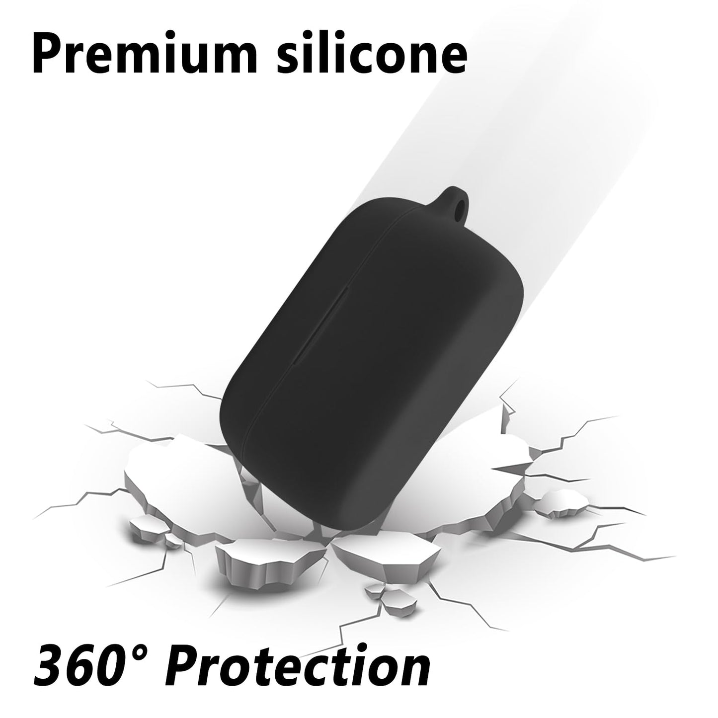 Geiomoo Silicone Case Compatible with Jabra Evolve2 Buds, Protective Cover with Carabiner (Black)