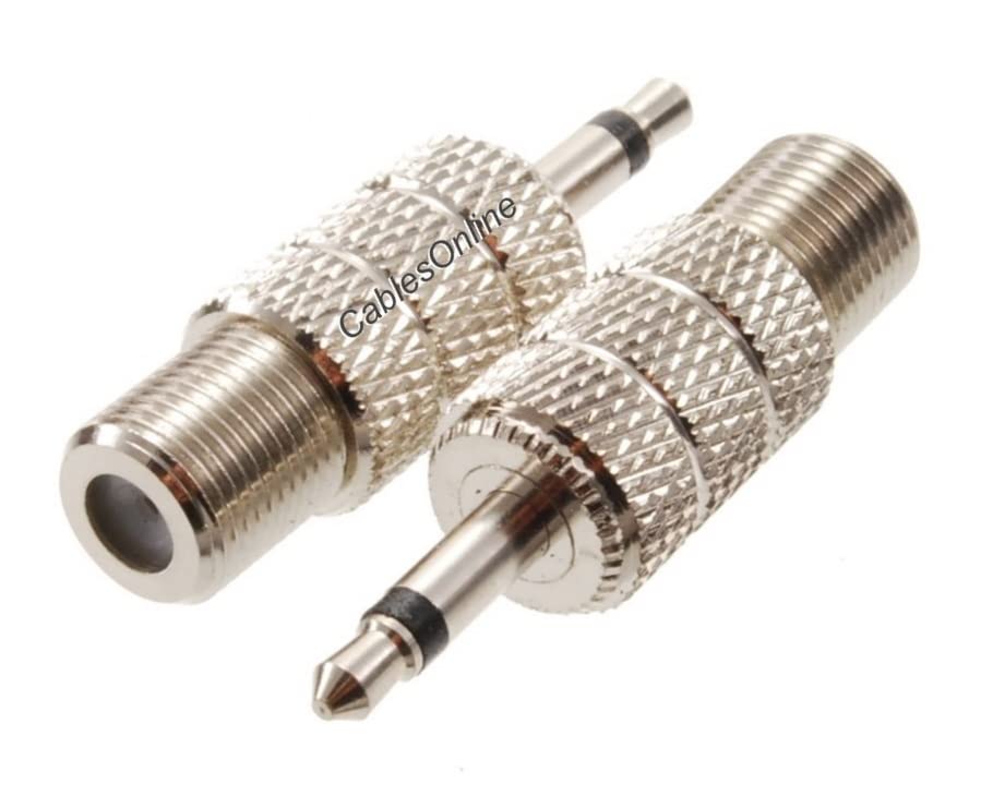 CablesOnline 2-Pack 3.5mm (1/8") TS Male to F-Type Female Coaxial Metal Adapter, AV-A26-2