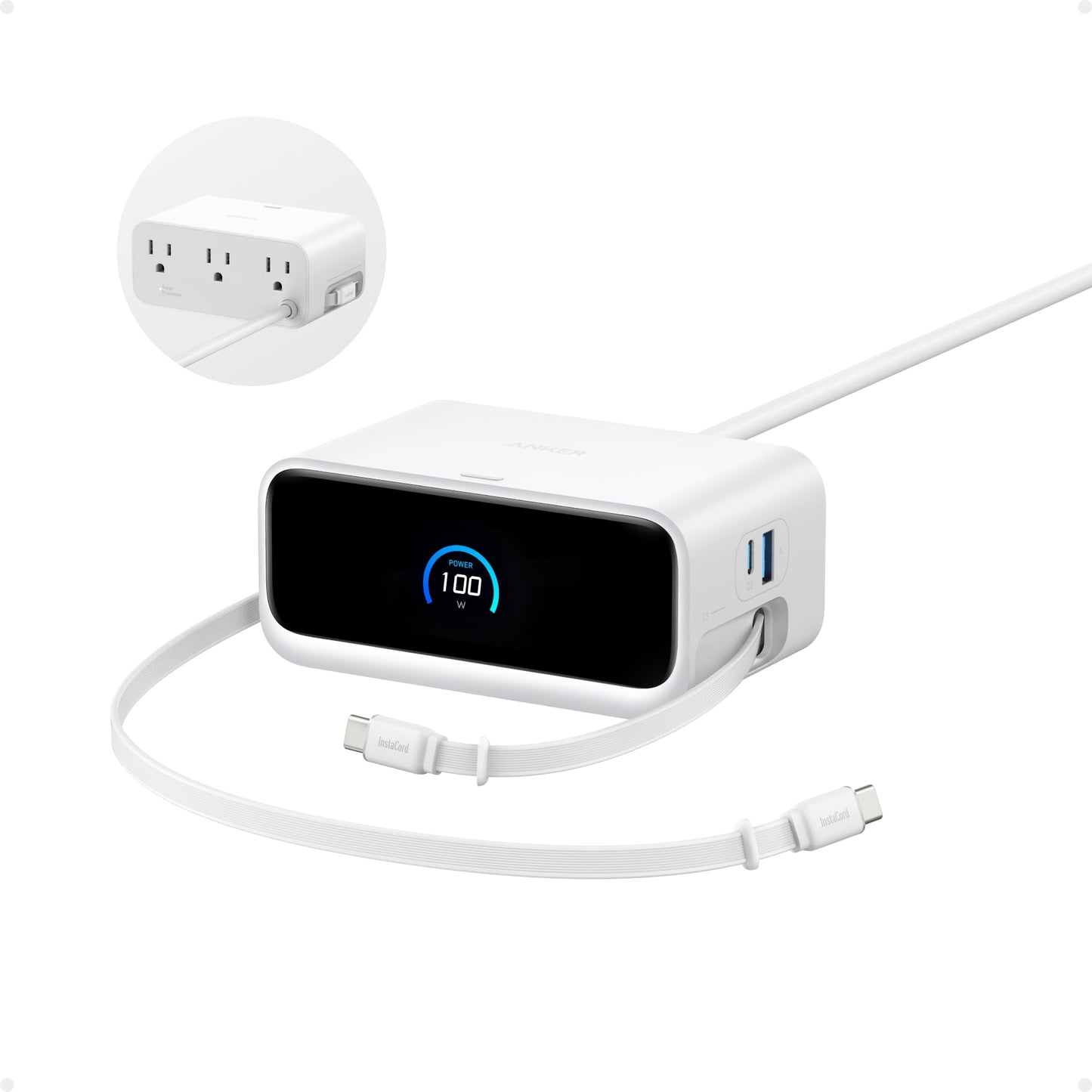 Anker Nano Charging Station, 100W 7-in-1 Power Strip, Retractable Charger