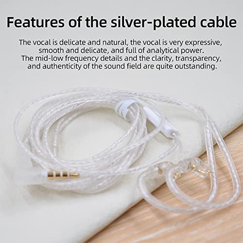 erjigo KZ ZSN in-Ear Headphones Cable, Silver Plated Earphone/Earbuds Detachable Replacement Cord with 0.75mm Pins (Without Microphone)