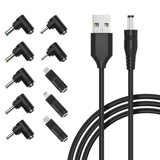 Belker 10-in-1 Universal 5V DC Power Cable,USB to DC 5.5×2.1mm Plug with Type-C, Micro USB, Mini USB and More, 5FT Charging Cord for Router, Speaker