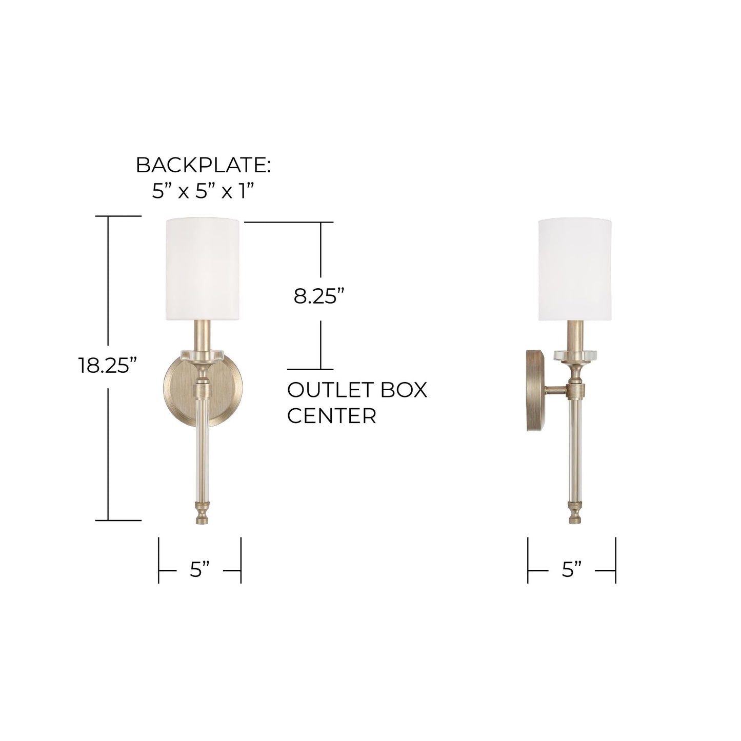 Capital Lighting 644811BS-703 Breigh Modern Luxe White Fabric Wall Sconce with Acrylic Rod & Bobeche, 1-Light 60 Watt, 18" H x 5" W, Brushed Champagne