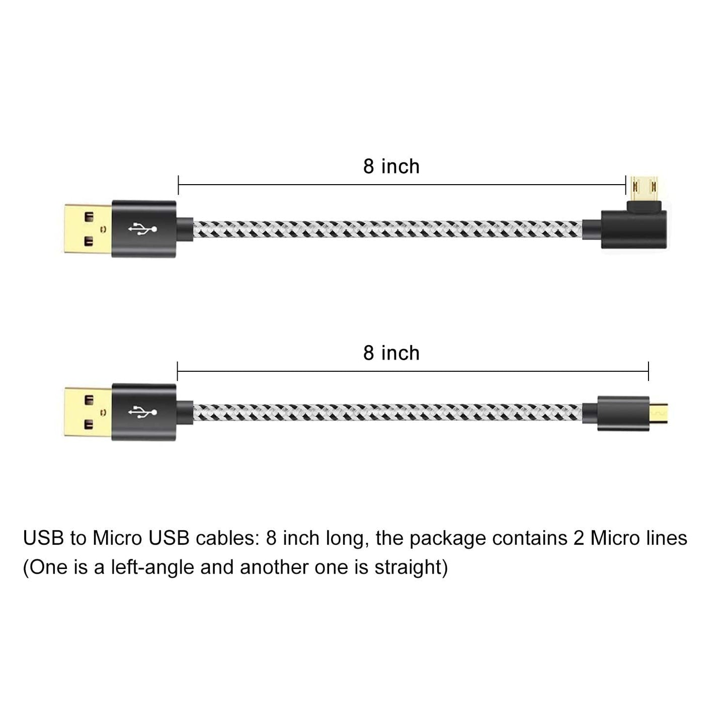 Y.D.F USB Power Cord Power up Your Fire TV Stick Form Your TV's USB Port, USB Cable for Chromecast/Roku Stick, 2 Pack 8 Inch (1 Straight 1 Angle)