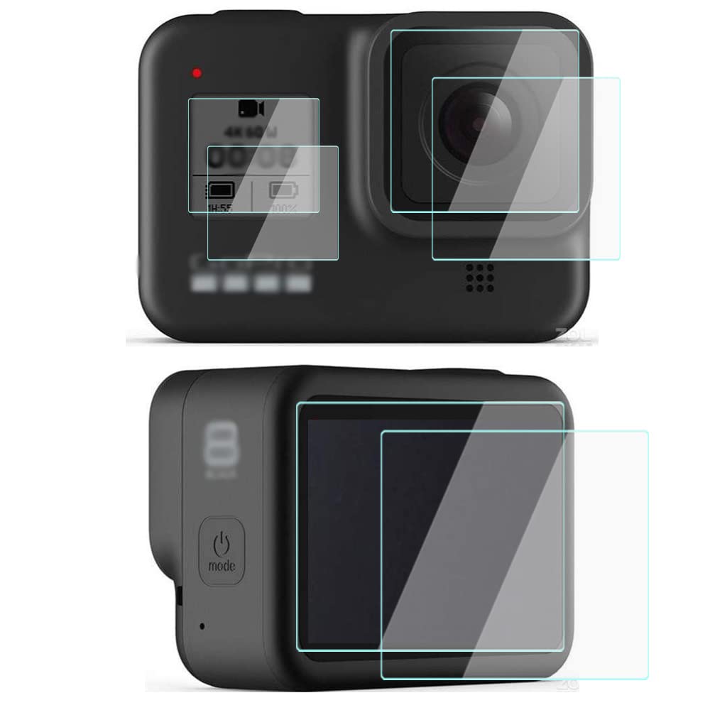 WH1916 Windscreen Foam + Lens & LCD Glass Screen Protector Film + Lens Cap Compatible for GoPro Hero 8 (Black Only) Action Camera (6 Pack)