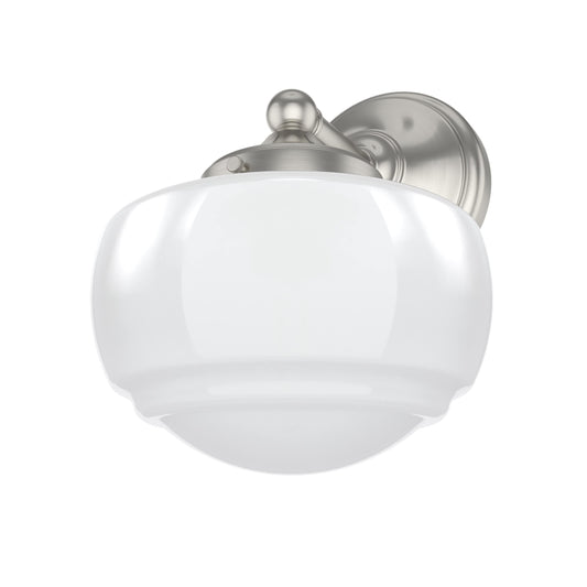 Hunter - Saddle Creek 1-Light Brushed Nickel, Medium Size Sconce Light, Dimmable, Schoolhouse Style, for Bedrooms, Kitchens, Foyers, Bathrooms - 19139