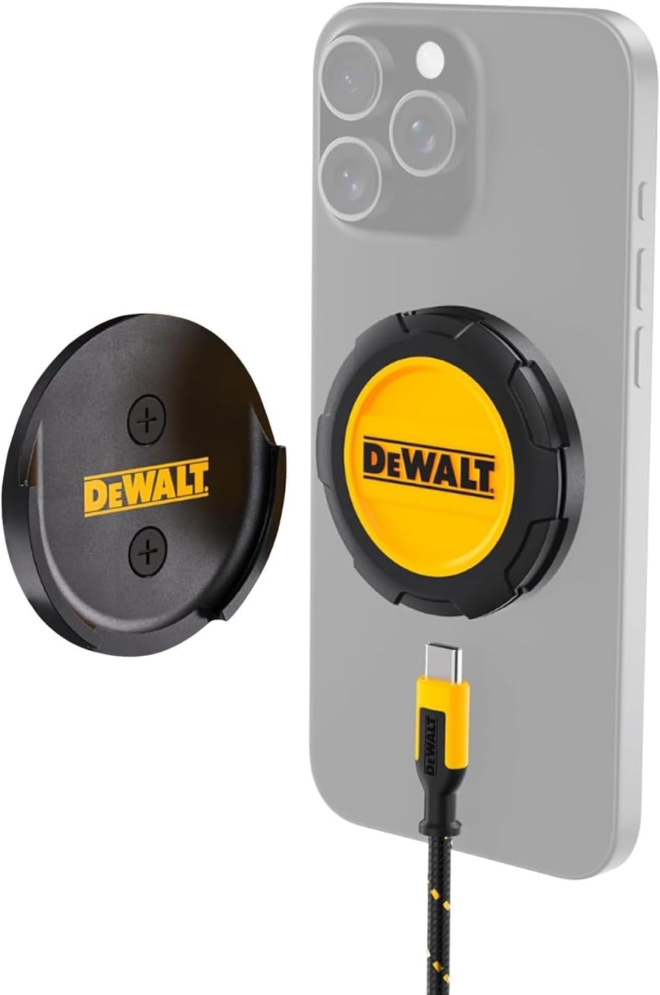 DEWALT Heavy Duty Wireless Charger, 15W Max Cell Phone Charger, Fast Wireless Charging Pad for MagSafe Compatible iPhone 17/16/15/14/13/12 Plus Pro