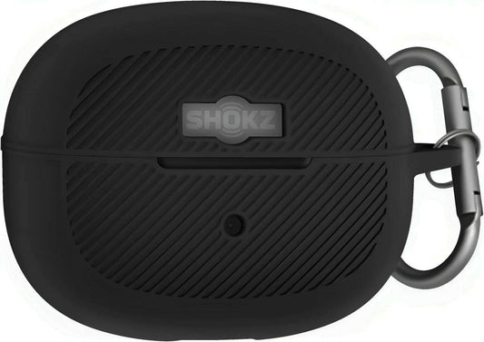 Geiomoo Silicone Case for SHOKZ OpenDots ONE, Soft Flexible Scratch Resistant Protective Cover with Carabiner (Black)