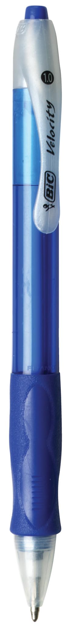BIC Velocity Retractable Ballpoint Pens, Medium Point (1.0 mm), Blue Ink Pens, 12-Count Pack, With Comfortable Grip