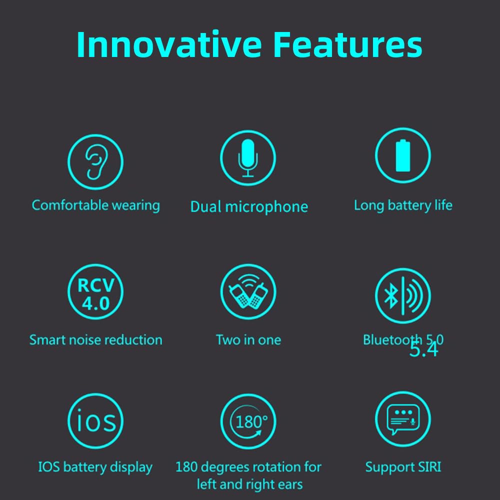AYI Bluetooth Earpiece Headphone Dual Noise Cancelling Mic Painless Open-Ear Handsfree Stereo Sound Left/Right Changeable Earhook Earphones