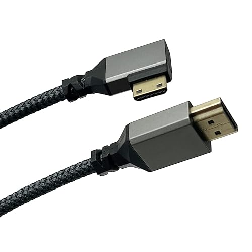 Seadream 4K Angled Mini HDMI to HDMI Cable HDMI 2.0 Male to Mini HDMI Male Braided Cable 4K 60HZ,Gold Plated Aluminum Connector (Braided Right Angled)