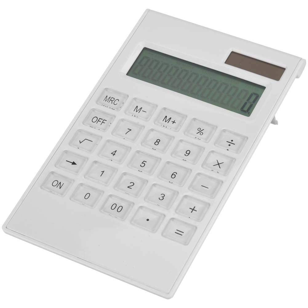 Slim Calculator, 12-Digit Electronic Calculator Lightweight Design Solar and Battery Powered White for Office and Student Use