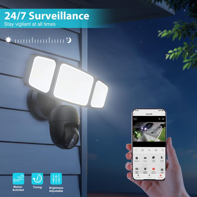 Onforu Floodlight Camera 360° View 2K HD Video Security Camera Outdoor, 5500LM Motion-Activated Smart Flood Lights Cam, AI Detection and Tracking
