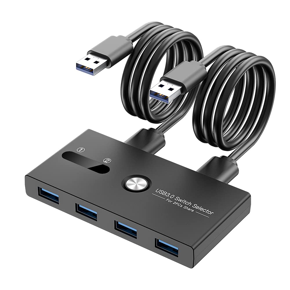 USB Switch, USB 3.0 Switcher 2 Computers Share 4 USB for PC Mouse Keyboard Printer Scanner, USB KVM Switch Selector Compatible with Windows, Mac