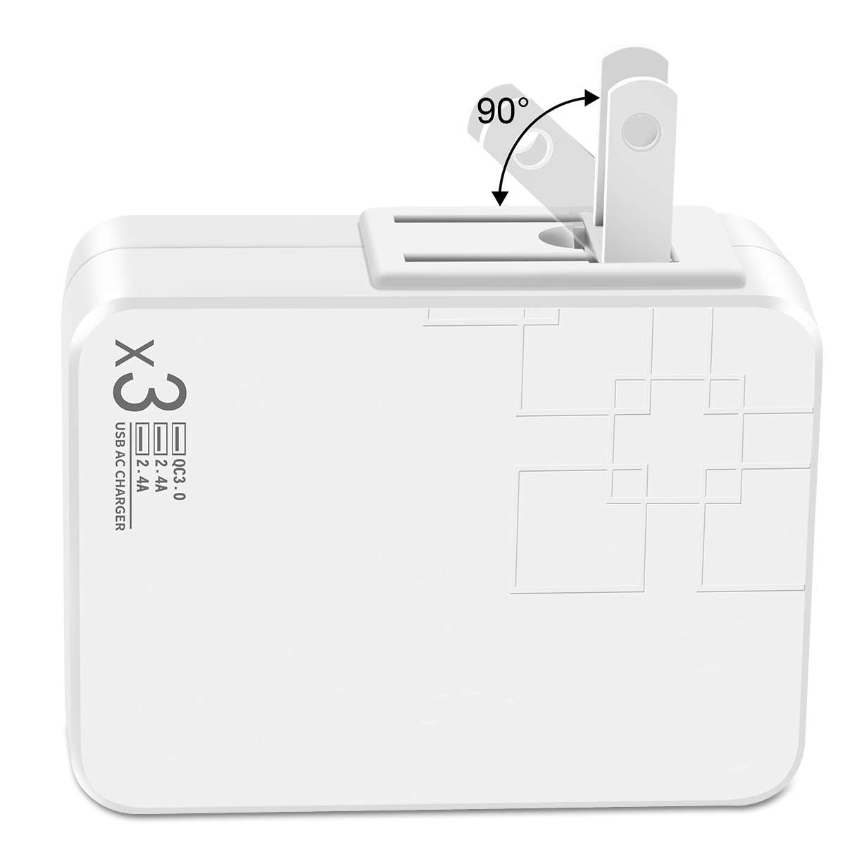 Fast Charge 3.0 USB Wall Charger (3A Max.) with Dual 5V/2.4A USB Ports (Total 4A), Portable 38W QC3.0 USB Charger Power Adapter with Foldable Plug