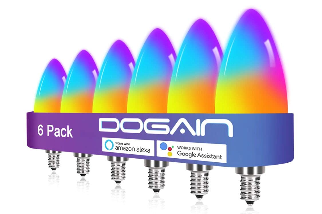 DOGAIN Smart Light Bulbs E12 Base LED Light Bulb Color Changing WiFi-Bluetooth Lights Compatible with Alexa Google Home Tunable White Candelabra Bulbs
