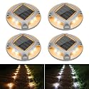 VOLISUN Solar Driveway Lights Dock Marine Lights 4 Pack,2 Colors in 1,Outdoor IP67 LED Deck Light,Solar Powered Waterproof Warning Step Light