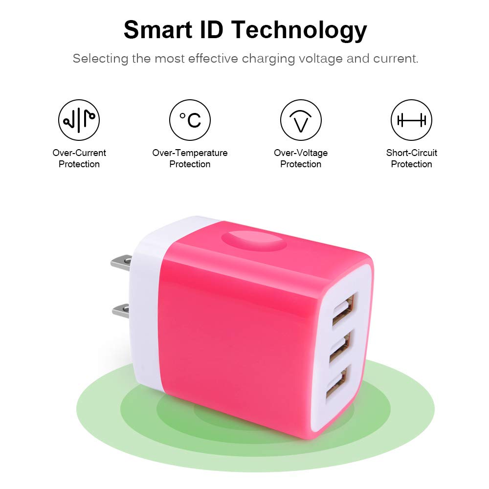 Sicodo Wall Charger Adapter,USB Cubes,3Pack Universal Travel 3.1A 3 Muti Port Plug Charging Block Compatible with iPhone