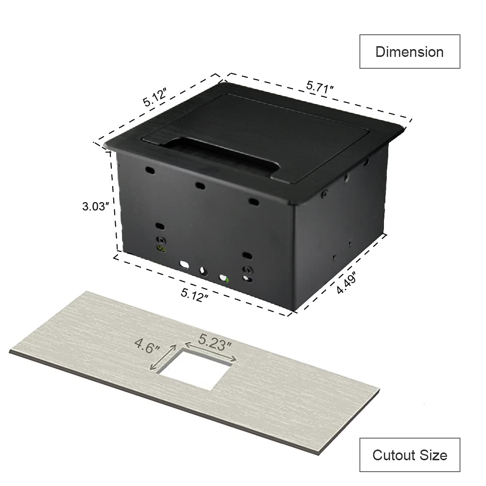 Tabletop Brush Cable Management Connectivity Box with 8 Grommet Holes for Conference Office (Black)