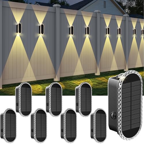 Solar Fence Lights Outdoor - 3000/4000/6000K 3 Modes, IP65 Waterproof Fence Lights Solar Powered, Up & Down Lighting Solar Wall Lights Outdoor