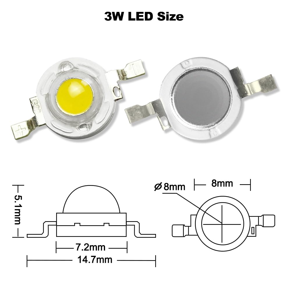 GuuYebe LED Chip, High Power Bulb Lamp Bright Lighting Natural White 3W (4000K - 4500K / 3 Watt / 600mA - 700mA / DC 3V - 3.4V) DIY 10 pcs