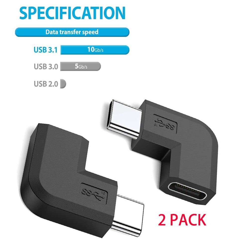 Aoiutrn 90 Degree Type USB C Adapter, 2 Pack USB C to USB-C Fast Charger and Transfer Converter [Right Angle] Compatible for Switch, Notebook…