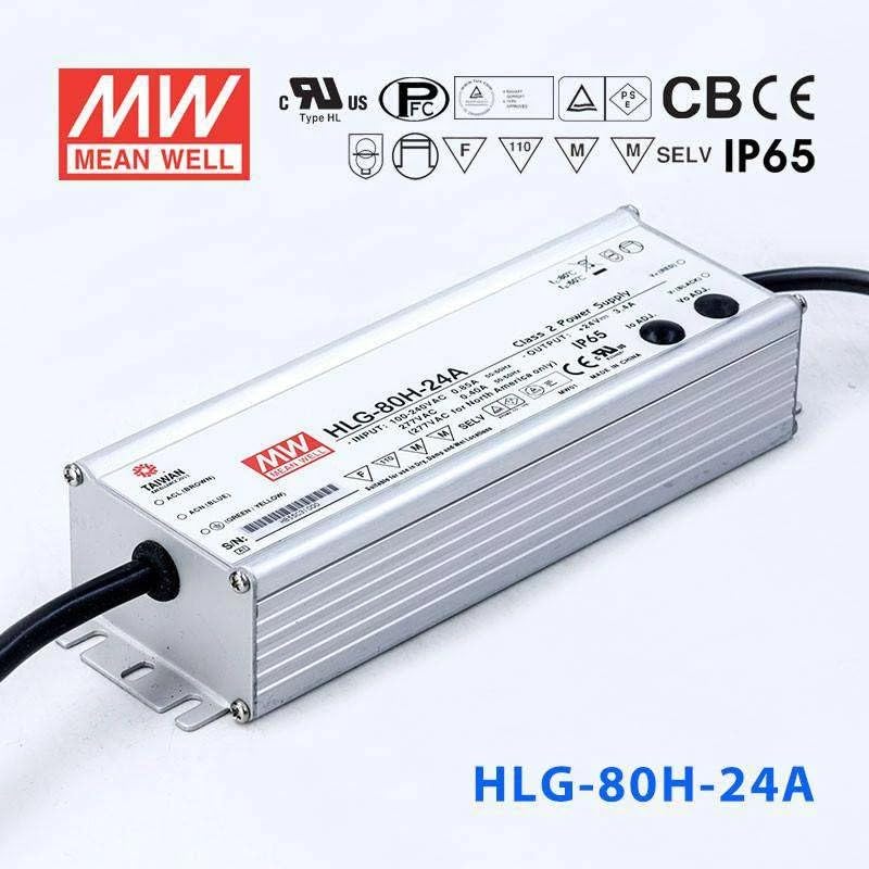 MEAN WELL HLG-80H-24A LED Driver Single Output Switching Power Supply, A Model, 24 Volt, 3.4 Amp, 80 Watt