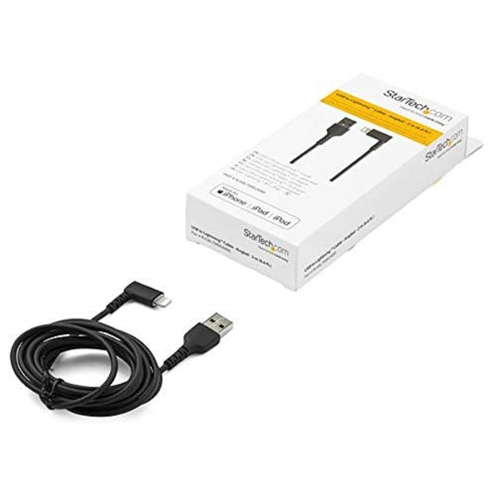 StarTech 6.5ft/2m Angled USB-A to Lightning Cable, Black (RUSBLTMM2MBR)