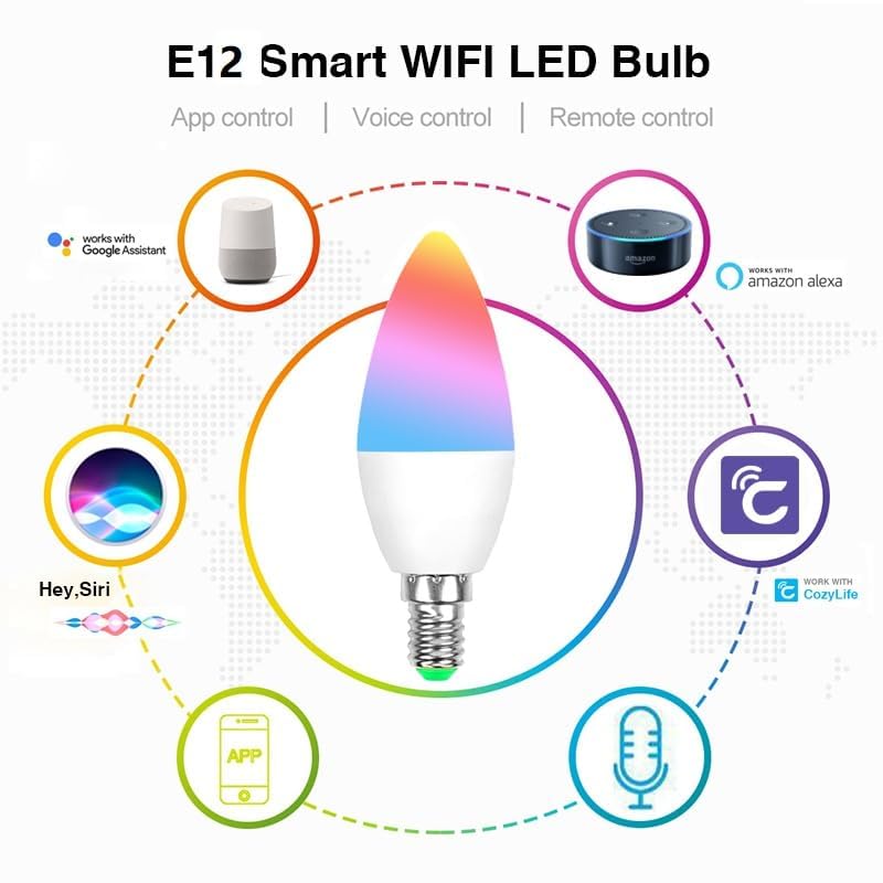 ngnsky Zigbee E12 Smart RGBCW Candle Bulb 5W Compatible with Alexa, App and Voice Control, ZigBee Hub Required