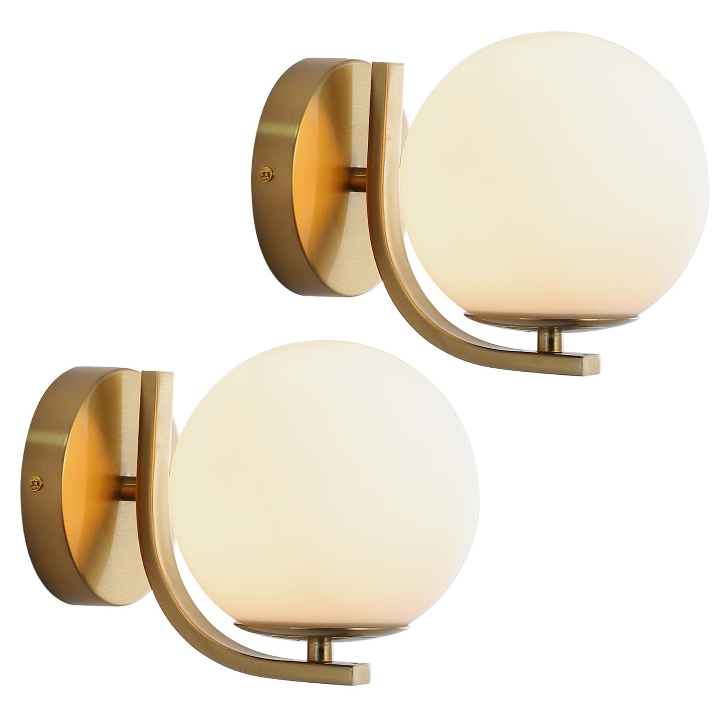Popity home Gold Wall Sconces Set of 2, Mid Century Modern Wall Sconce with Globe Frosted Glass Shade, Art Deco Wall Mounted Light Fixture for Living