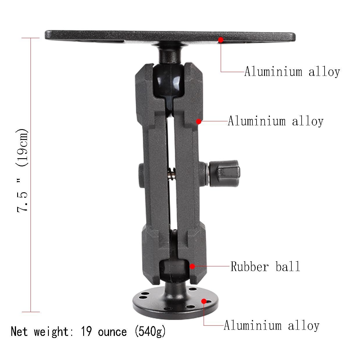 Aluminum Alloy Fish Finder Mount with C Size 1.5" / 38mm Ball, 5.9" Arm Marine Electronic Mount Compatible with Garmin,Humminbird, Lowrance and More